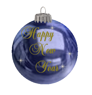 Niebieska bombka ze złotym napisem szczęśliwego nowego roku